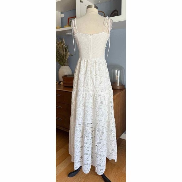 MRS & HUGS Lace Tiered Midi Maxi Dress Smocked Back Cottagecore Off-white - Picture 7 of 10